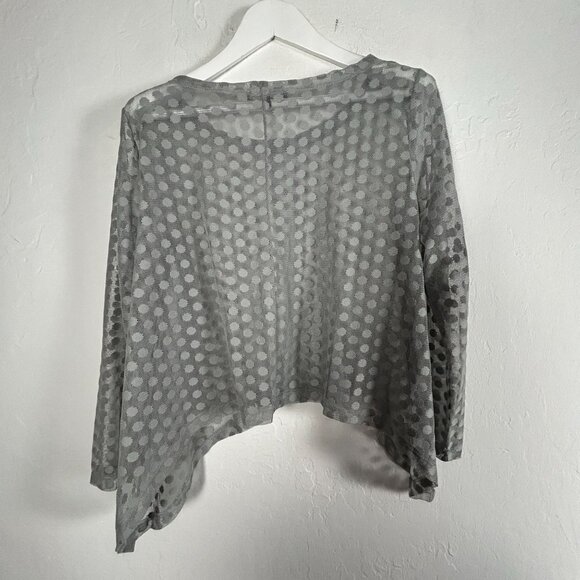 Kozan Womens Gray Polka Dot Sheer Mesh Long-Sleeve Asymmetric Hem Top Large - Picture 2 of 7